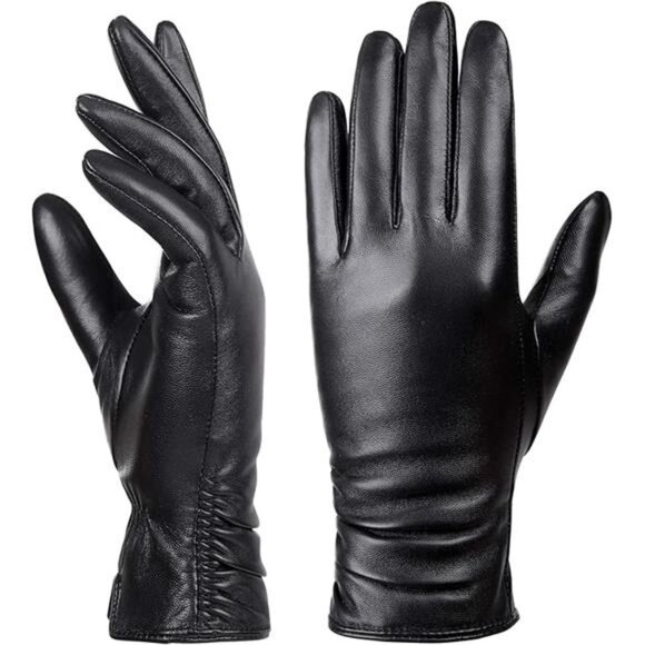 Womens Leather Gloves Winter Touchscreen Warm Driving Lambskin Genuine Leather - Picture 8 of 8